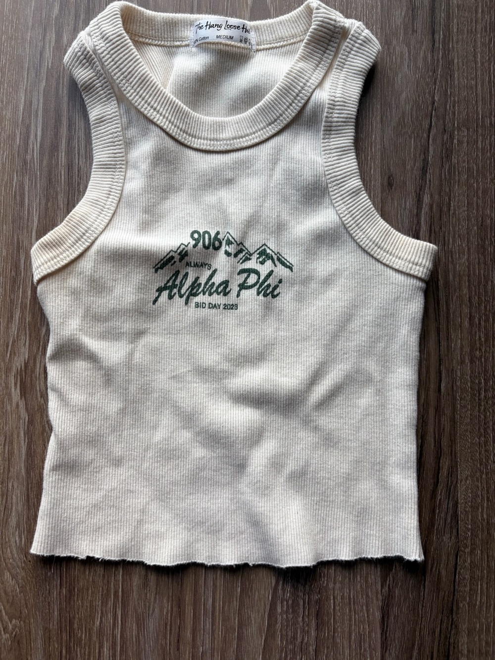 Harlow Cream Ribbed Alpha Phi Graphic Tank